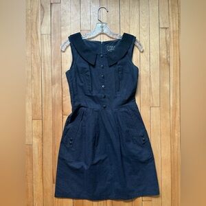 Birds of North America Phoebe Black Sleeveless Button-Front Dress with Collar